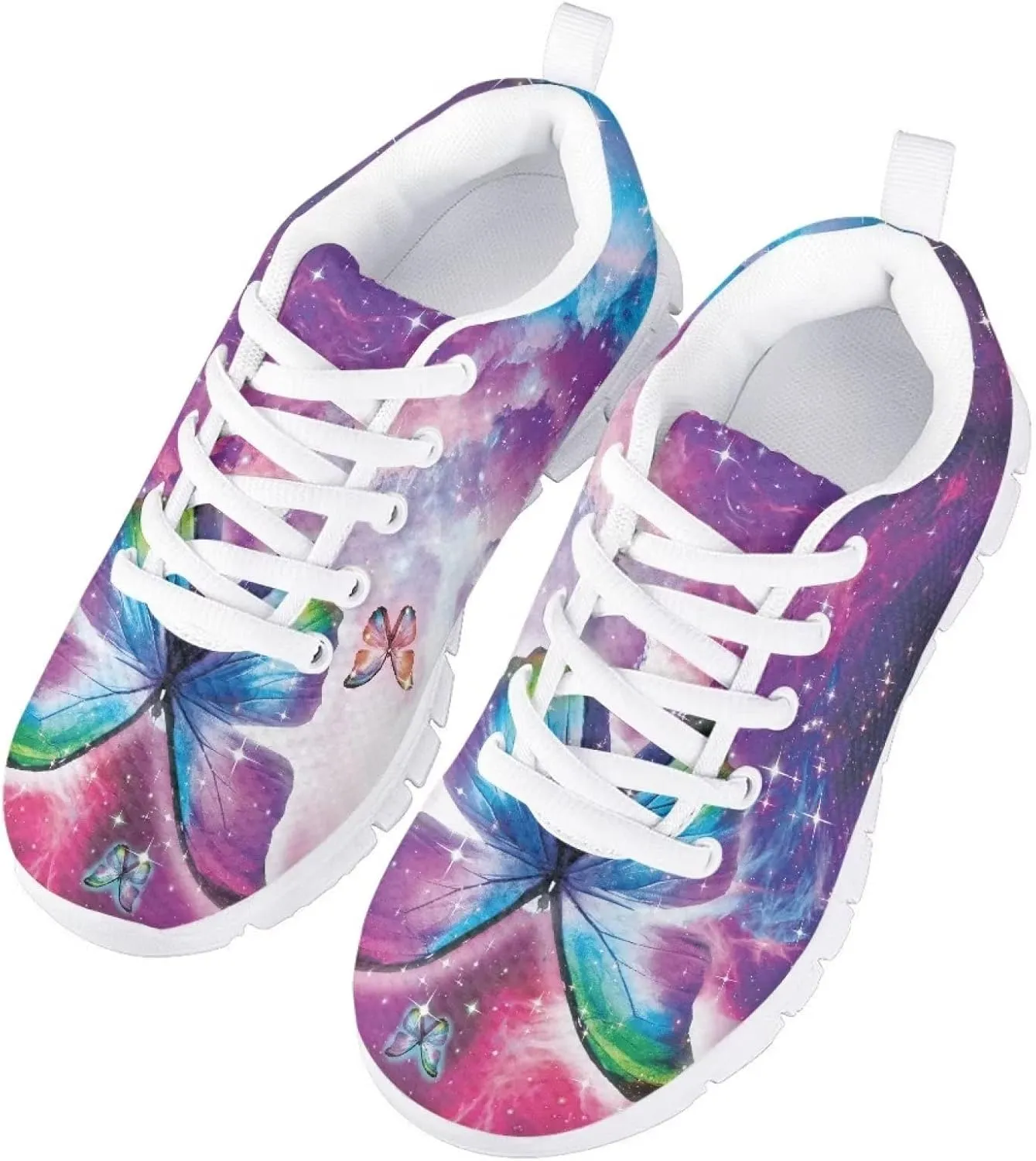 Butterfly Print Cute Tennis Shoes for Girls Nonslip Lightweight School Dance Athletic Running Shoes Kids Casual Sport Sneakers