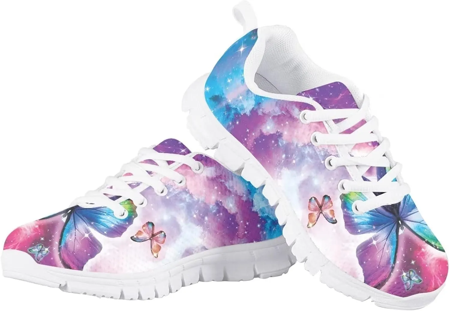Butterfly Print Cute Tennis Shoes for Girls Nonslip Lightweight School Dance Athletic Running Shoes Kids Casual Sport Sneakers