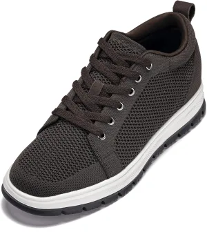 CALTO Men's Invisible Height Increasing Elevator Casual Shoes - Dark Brown/White & Black Sole Light-Weight Lace-up Knitted Casual Sporty Sneakers - 2.4 Inches Taller - X2325 - Size 12 D(M) US