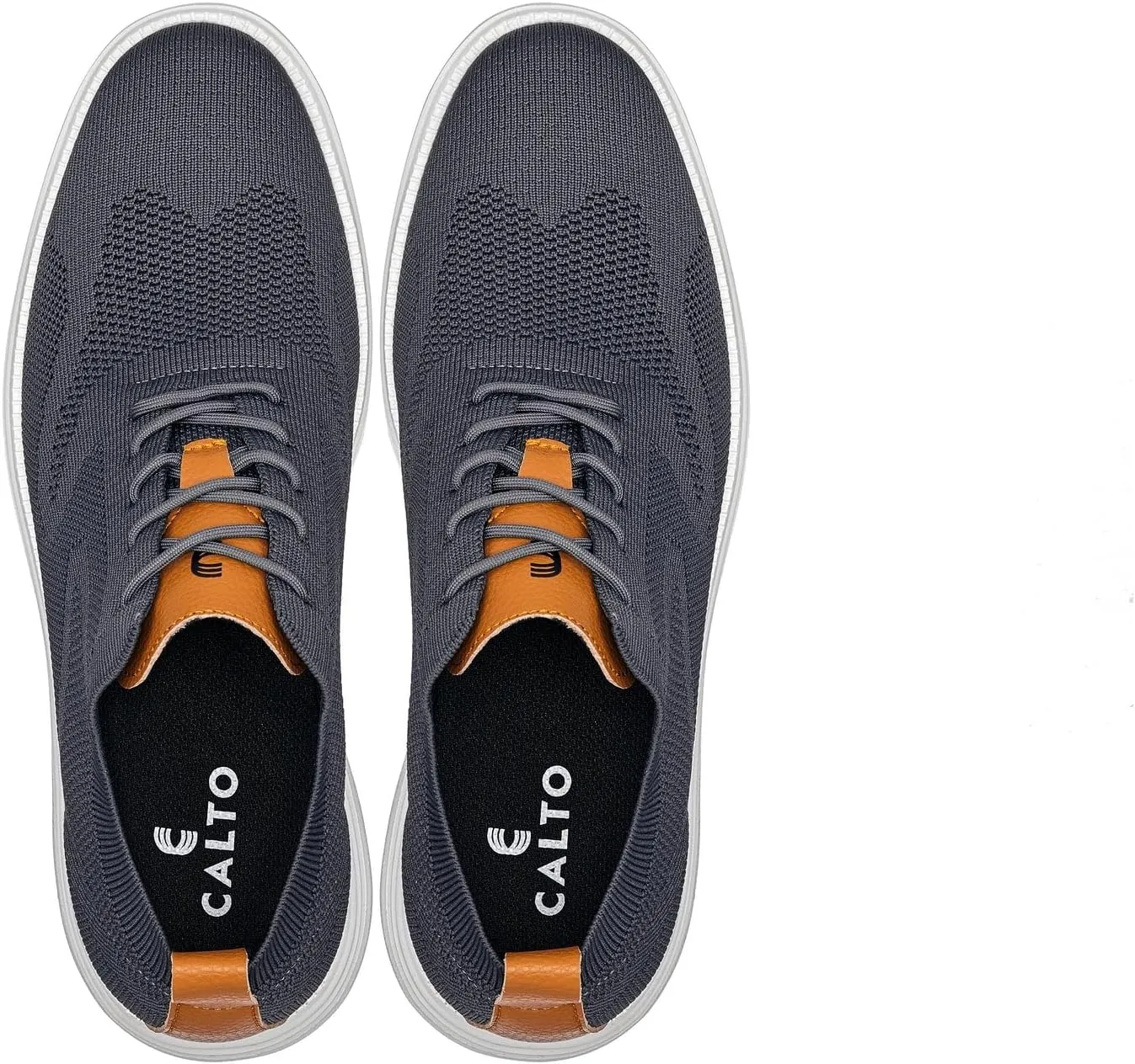 CALTO Men's Invisible Height Increasing Elevator Casual Shoes - Iron Gray/Brown Ultra Light-Weight Lace-up Knitted Casual Sporty Sneakers - 2.8 Inches Taller - X2636 - Size 9 D(M) US