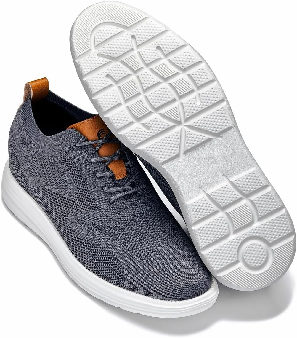 CALTO Men's Invisible Height Increasing Elevator Casual Shoes - Iron Gray/Brown Ultra Light-Weight Lace-up Knitted Casual Sporty Sneakers - 2.8 Inches Taller - X2636 - Size 9 D(M) US