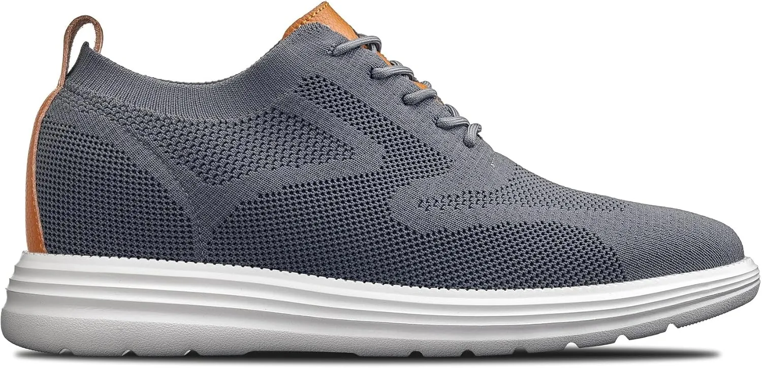 CALTO Men's Invisible Height Increasing Elevator Casual Shoes - Iron Gray/Brown Ultra Light-Weight Lace-up Knitted Casual Sporty Sneakers - 2.8 Inches Taller - X2636 - Size 9 D(M) US