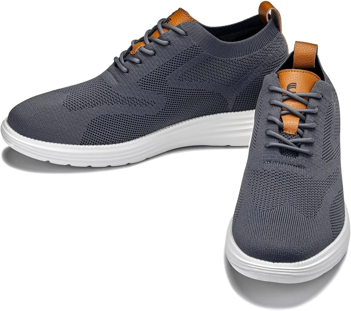 CALTO Men's Invisible Height Increasing Elevator Casual Shoes - Iron Gray/Brown Ultra Light-Weight Lace-up Knitted Casual Sporty Sneakers - 2.8 Inches Taller - X2636 - Size 9 D(M) US