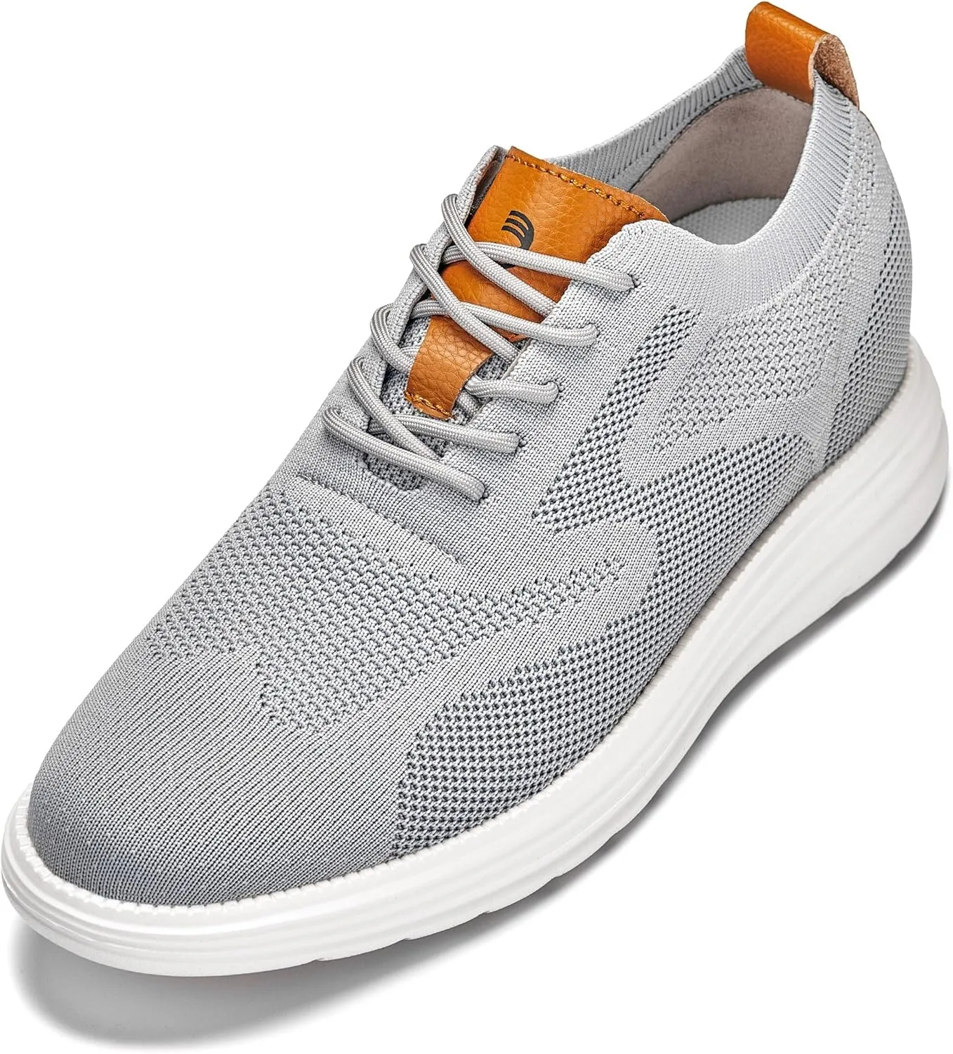 CALTO Men's Invisible Height Increasing Elevator Casual Shoes - Pewter Grey/Brown Ultra Light-Weight Lace-up Knitted Casual Sporty Sneakers - 2.8 Inches Taller - X2637 - Size 12 D(M) US