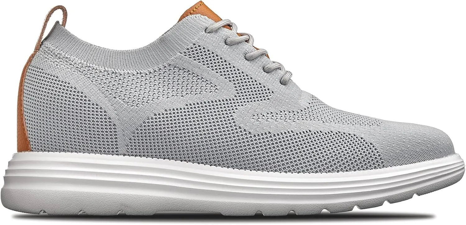 CALTO Men's Invisible Height Increasing Elevator Casual Shoes - Pewter Grey/Brown Ultra Light-Weight Lace-up Knitted Casual Sporty Sneakers - 2.8 Inches Taller - X2637 - Size 12 D(M) US