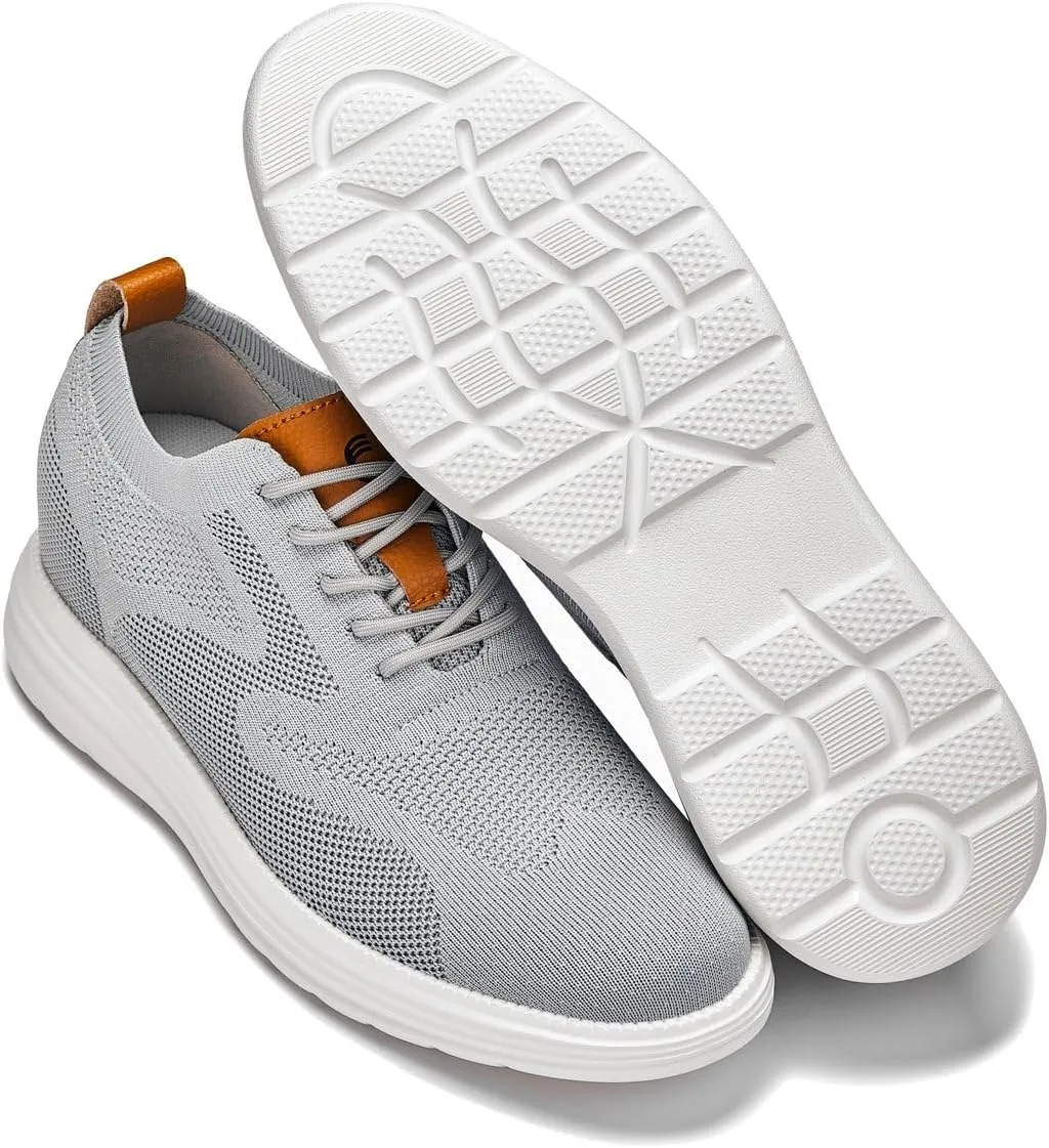 CALTO Men's Invisible Height Increasing Elevator Casual Shoes - Pewter Grey/Brown Ultra Light-Weight Lace-up Knitted Casual Sporty Sneakers - 2.8 Inches Taller - X2637 - Size 12 D(M) US