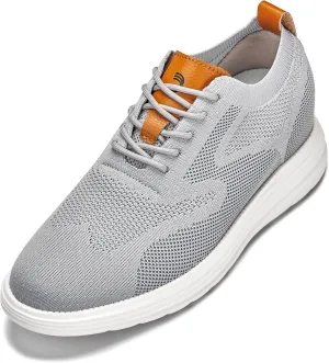 CALTO Men's Invisible Height Increasing Elevator Casual Shoes - Pewter Grey/Brown Ultra Light-Weight Lace-up Knitted Casual Sporty Sneakers - 2.8 Inches Taller - X2637 - Size 12 D(M) US