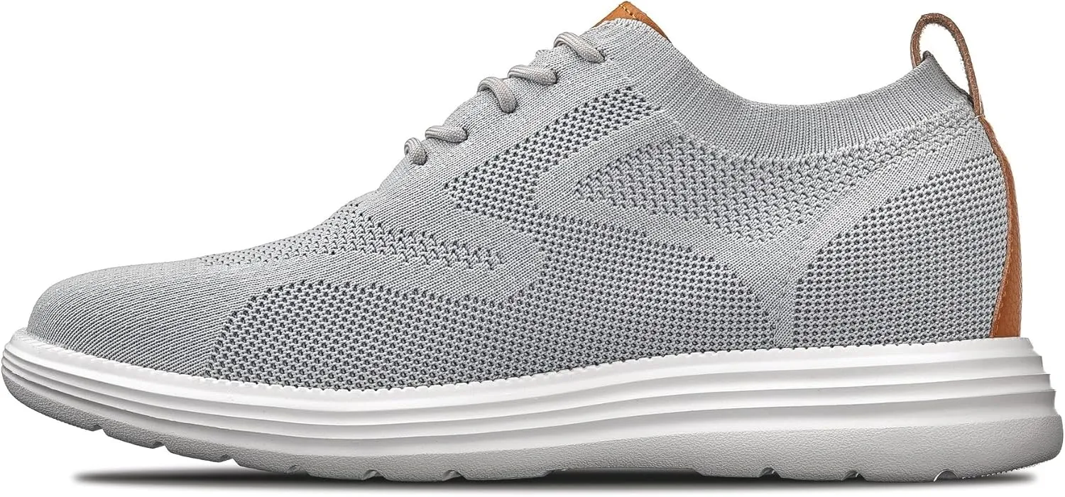 CALTO Men's Invisible Height Increasing Elevator Casual Shoes - Pewter Grey/Brown Ultra Light-Weight Lace-up Knitted Casual Sporty Sneakers - 2.8 Inches Taller - X2637 - Size 12 D(M) US