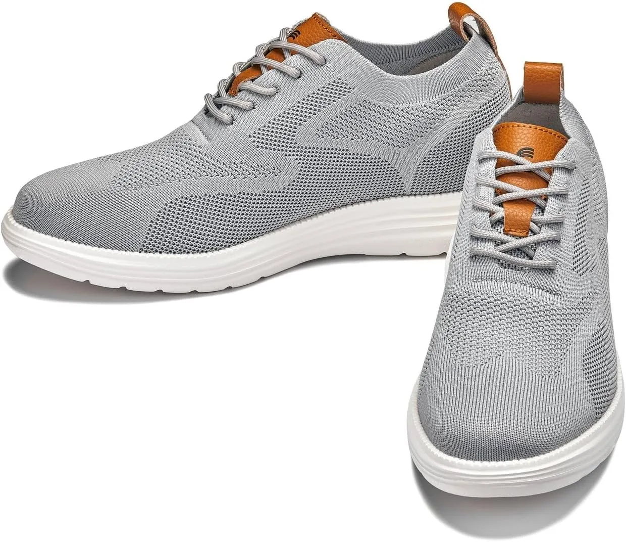 CALTO Men's Invisible Height Increasing Elevator Casual Shoes - Pewter Grey/Brown Ultra Light-Weight Lace-up Knitted Casual Sporty Sneakers - 2.8 Inches Taller - X2637 - Size 8 D(M) US