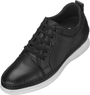 CALTO Men's Invisible Height Increasing Elevator Shoes - Black Leather Lace-up Casual Fashion Sneakers - 3 Inches Taller - S4311 - Size 7 D(M) US