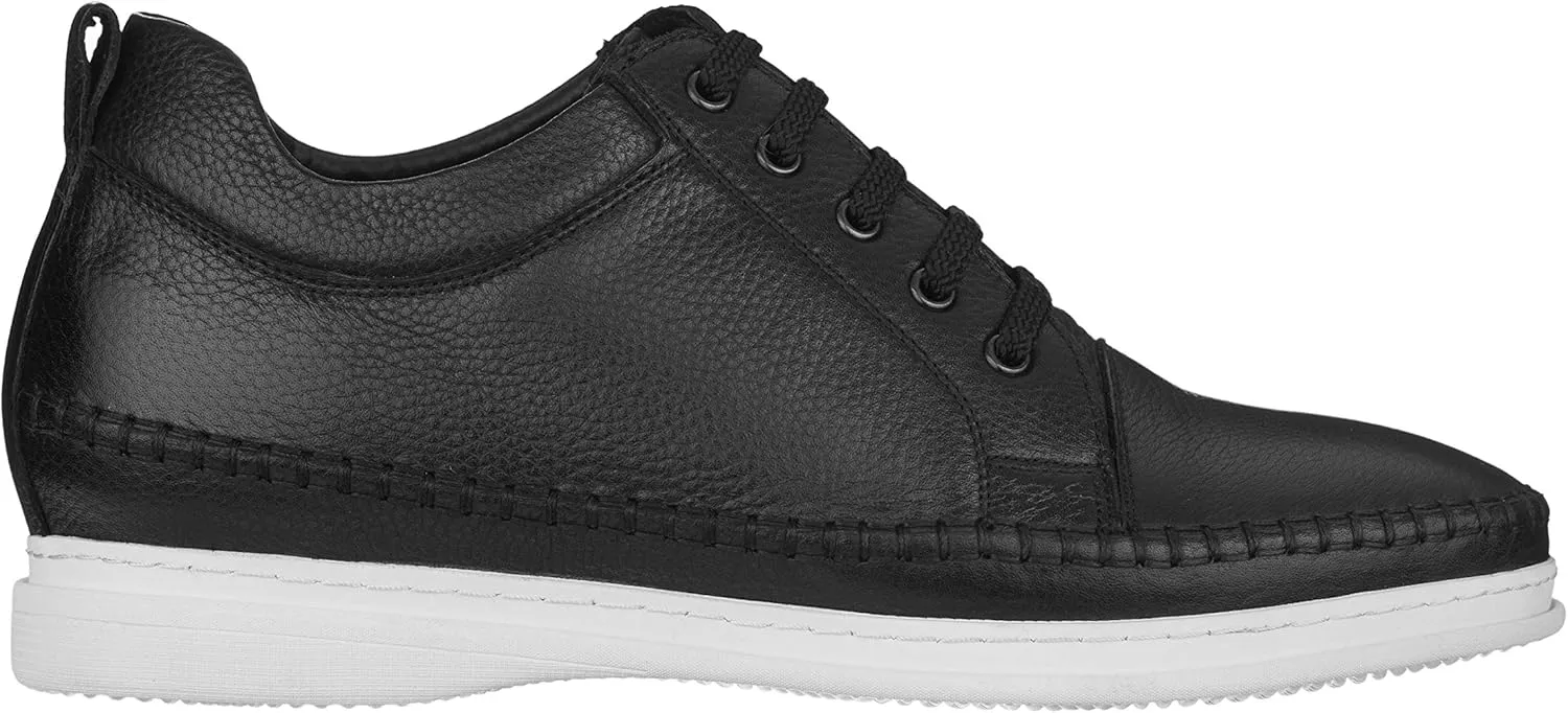 CALTO Men's Invisible Height Increasing Elevator Shoes - Black Leather Lace-up Casual Fashion Sneakers - 3 Inches Taller - S4311 - Size 7 D(M) US