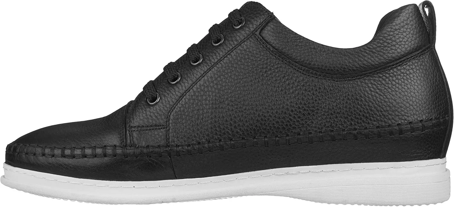 CALTO Men's Invisible Height Increasing Elevator Shoes - Black Leather Lace-up Casual Fashion Sneakers - 3 Inches Taller - S4311 - Size 7 D(M) US