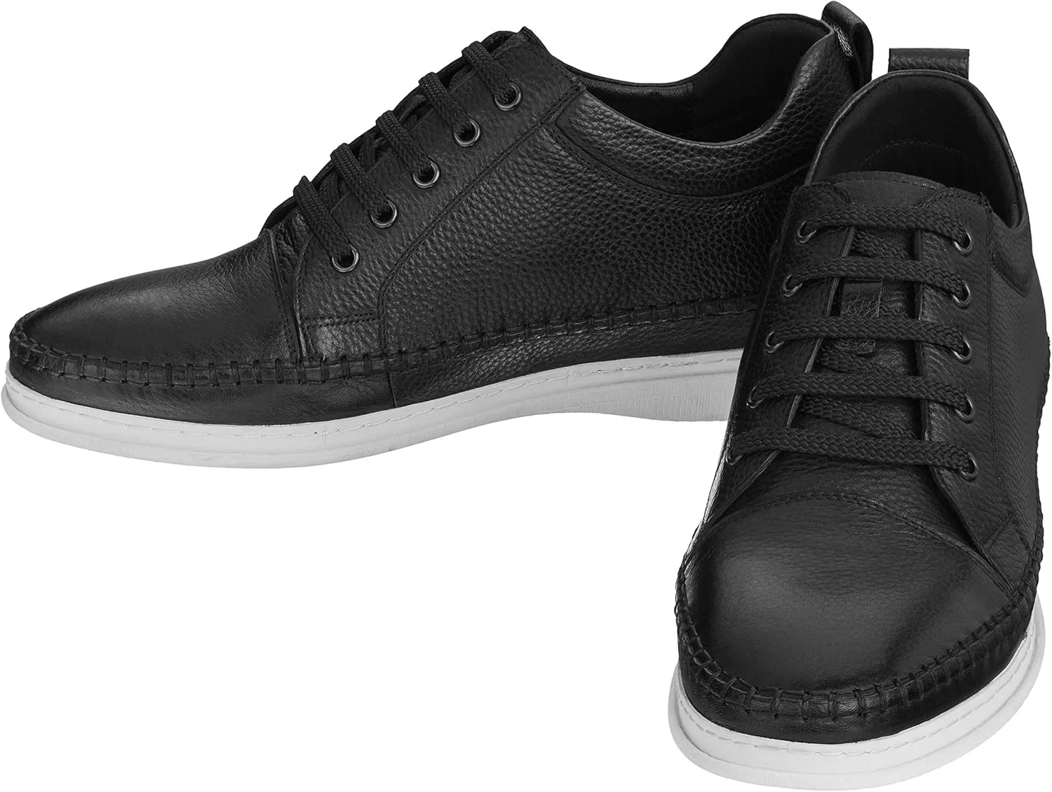 CALTO Men's Invisible Height Increasing Elevator Shoes - Black Leather Lace-up Casual Fashion Sneakers - 3 Inches Taller - S4311 - Size 7 D(M) US