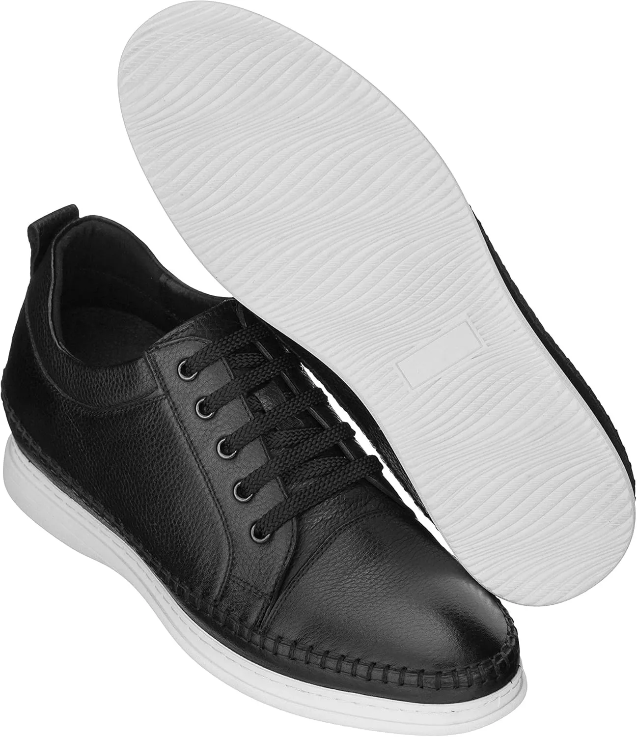 CALTO Men's Invisible Height Increasing Elevator Shoes - Black Leather Lace-up Casual Fashion Sneakers - 3 Inches Taller - S4311 - Size 7 D(M) US