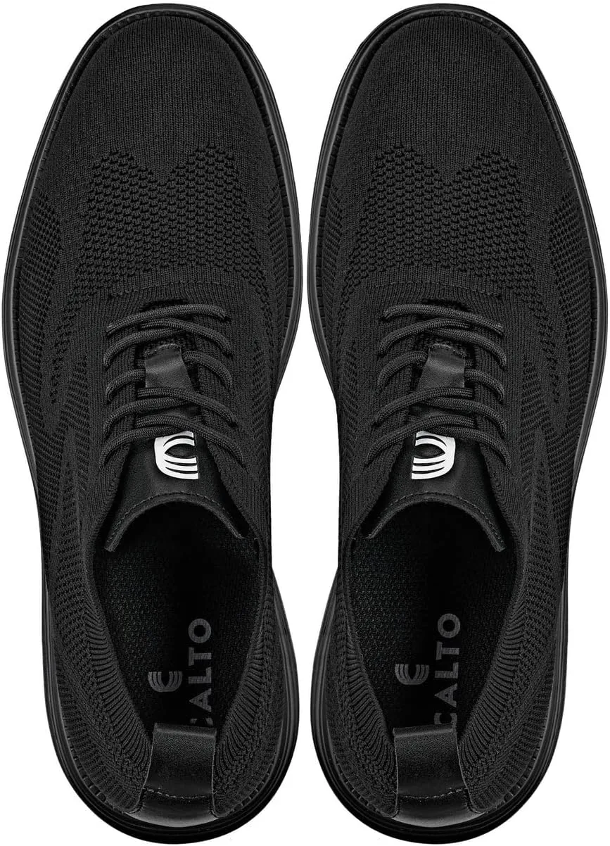 CALTO Men's Invisible Height Increasing Elevator Shoes - Black/Black Sole Ultra Light-Weight Lace-up Knitted Sporty Walker - 2.8 Inches Taller - X2631 - Size 13 D(M) US