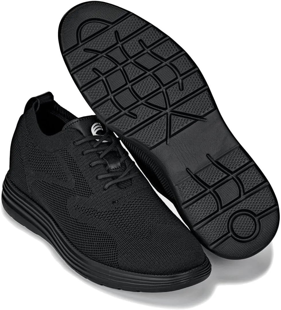 CALTO Men's Invisible Height Increasing Elevator Shoes - Black/Black Sole Ultra Light-Weight Lace-up Knitted Sporty Walker - 2.8 Inches Taller - X2631 - Size 13 D(M) US