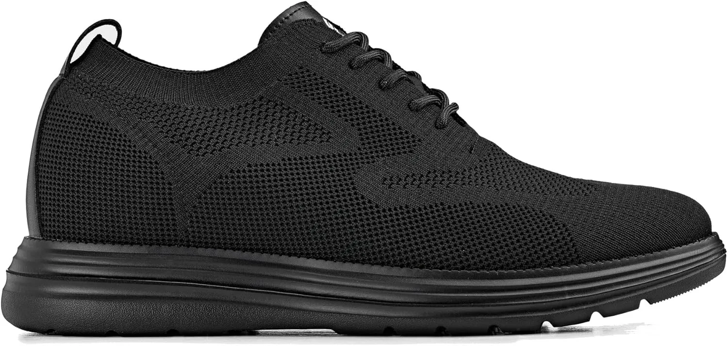 CALTO Men's Invisible Height Increasing Elevator Shoes - Black/Black Sole Ultra Light-Weight Lace-up Knitted Sporty Walker - 2.8 Inches Taller - X2631 - Size 13 D(M) US