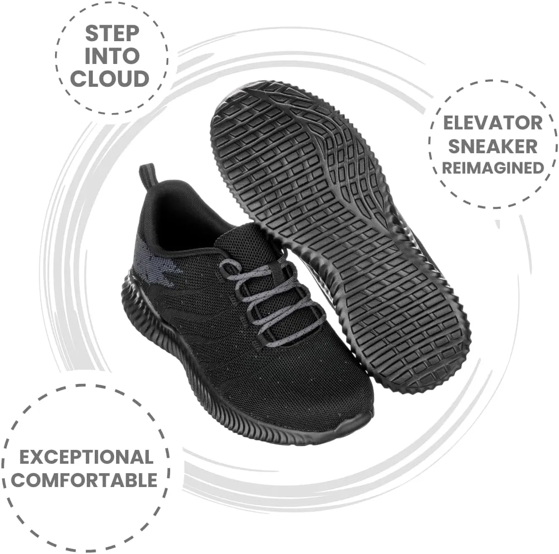 CALTO Men's Invisible Height Increasing Elevator Shoes - Black/Grey Ultra Lightweight Sporty Sneakers - 2.8 Inches Taller - Q216 - Size 9 D(M) US