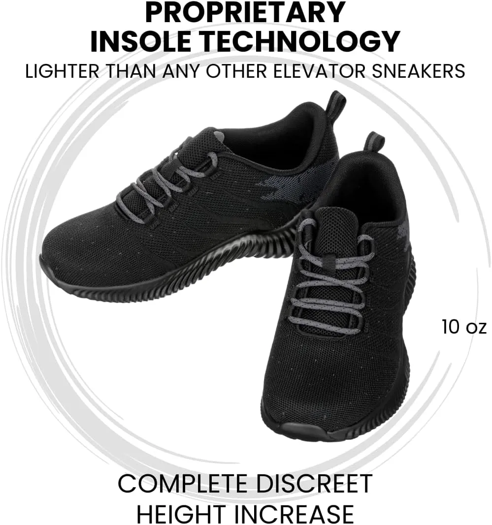 CALTO Men's Invisible Height Increasing Elevator Shoes - Black/Grey Ultra Lightweight Sporty Sneakers - 2.8 Inches Taller - Q216 - Size 9 D(M) US