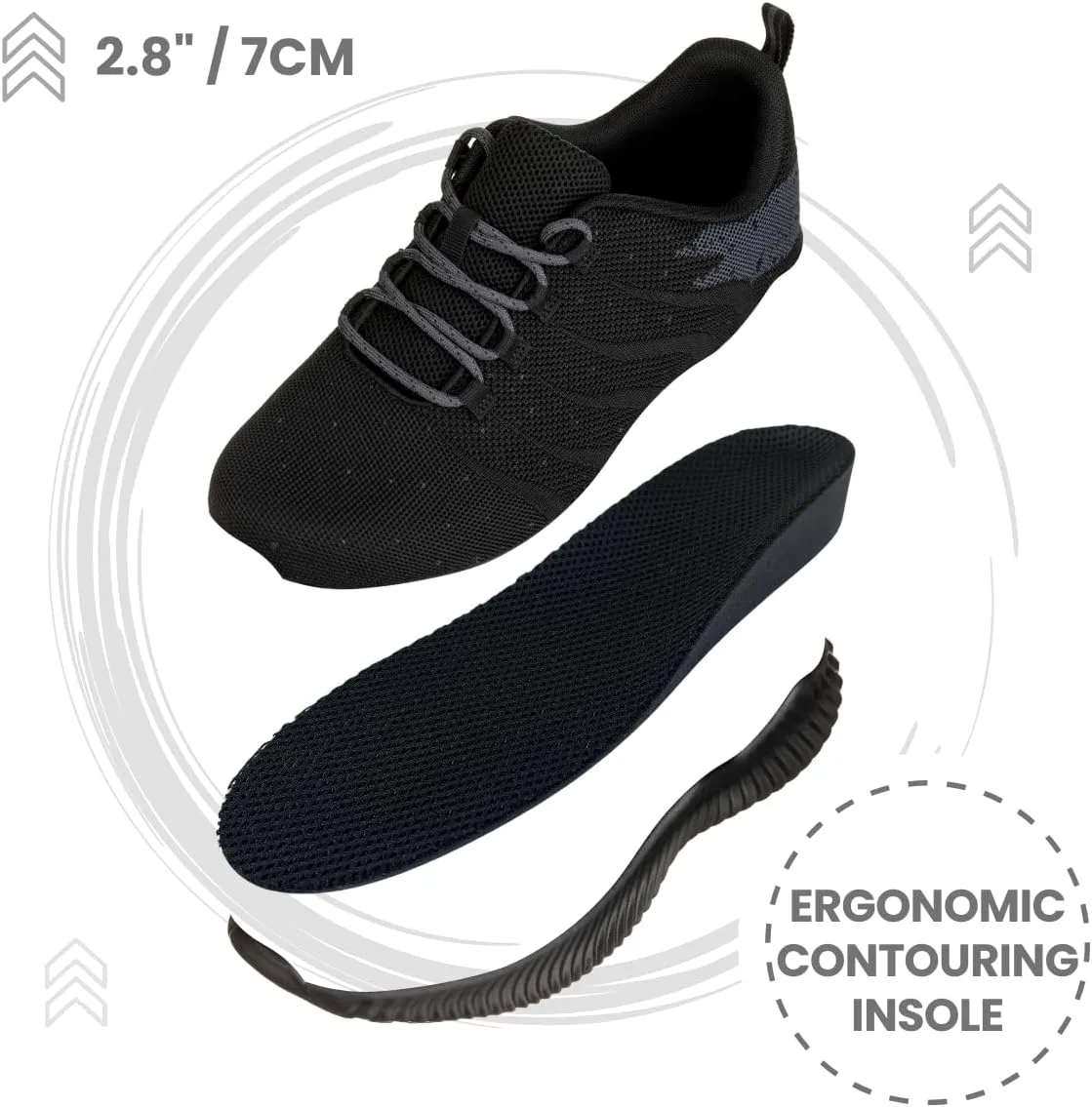 CALTO Men's Invisible Height Increasing Elevator Shoes - Black/Grey Ultra Lightweight Sporty Sneakers - 2.8 Inches Taller - Q216 - Size 9 D(M) US