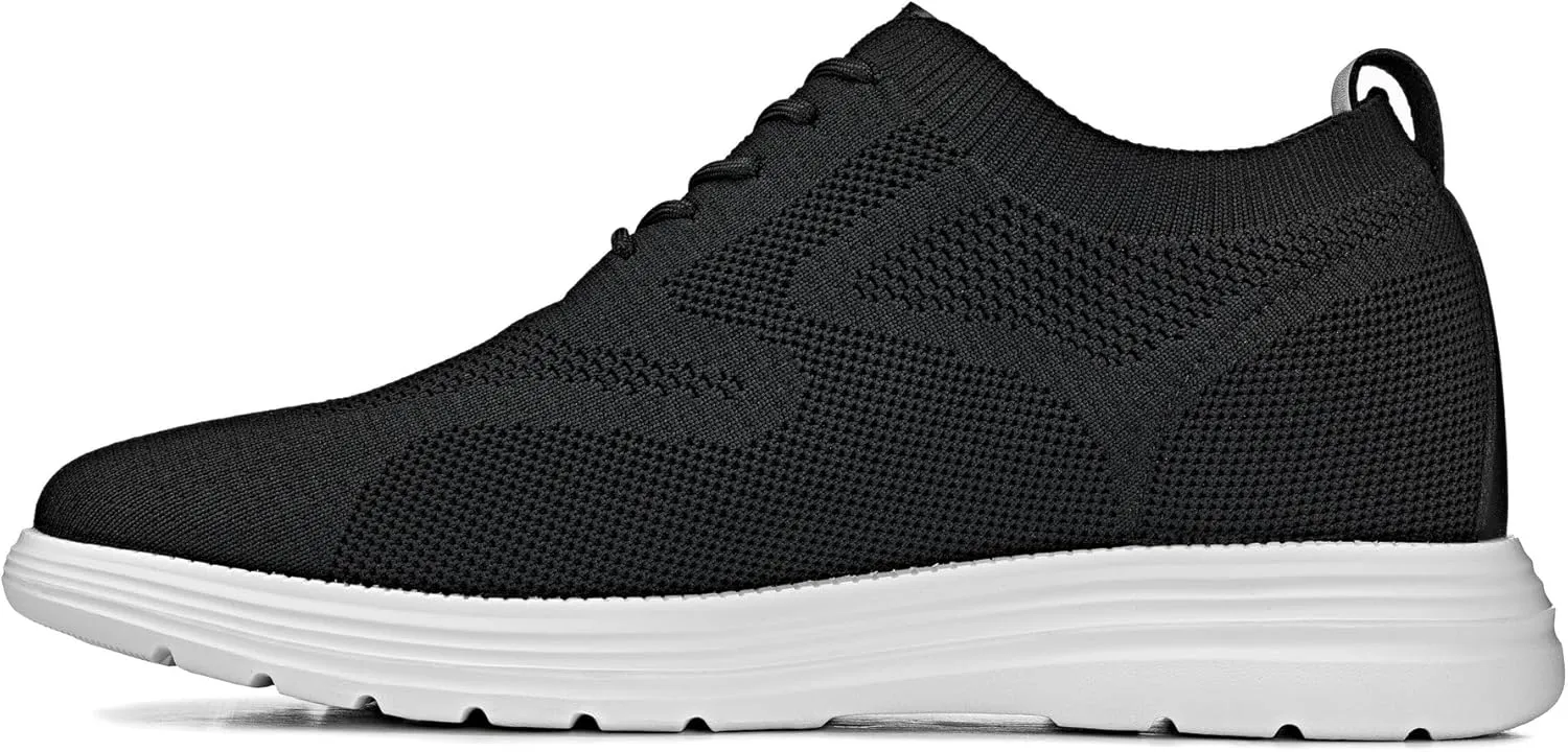 CALTO Men's Invisible Height Increasing Elevator Shoes - Black/White Sole Ultra Light-Weight Lace-up Knitted Sporty Walker - 2.8 Inches Taller - X2632 - Size 13 D(M) US