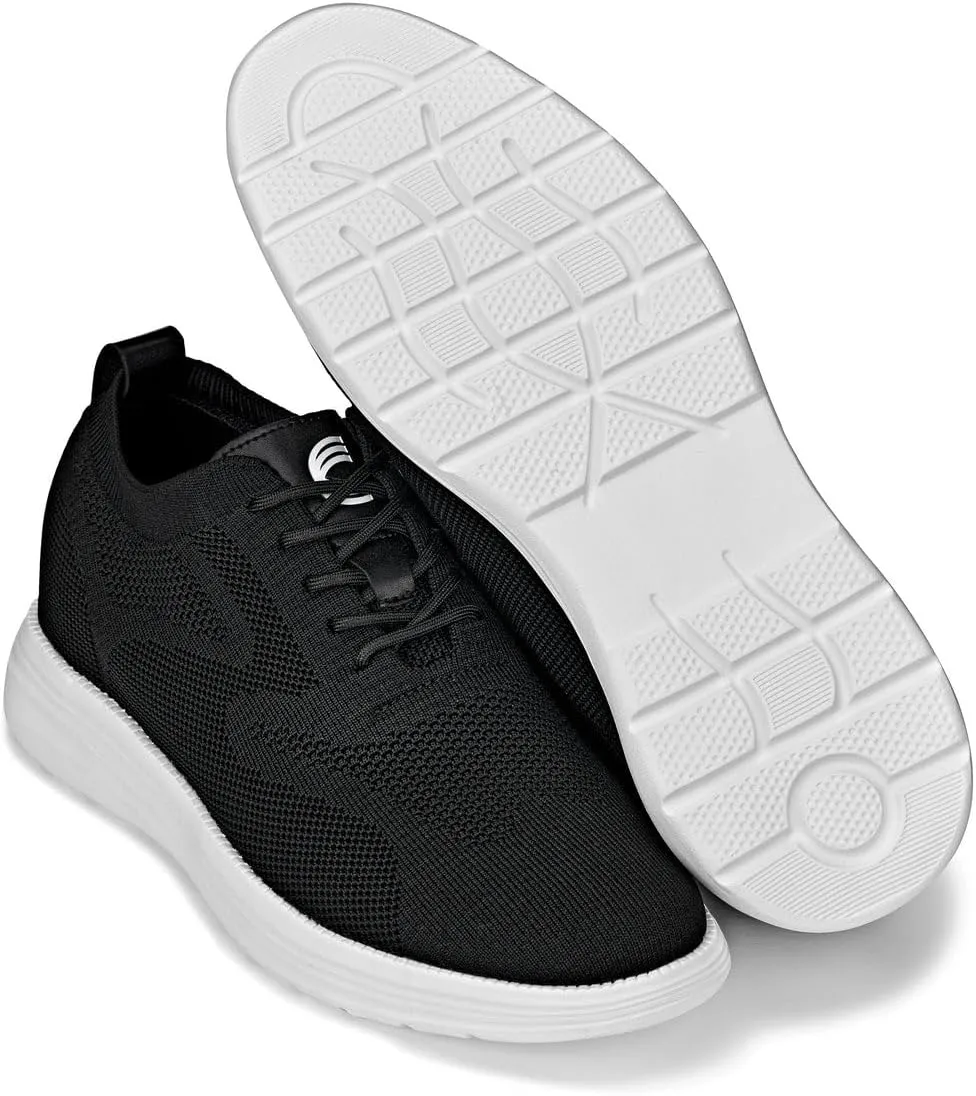 CALTO Men's Invisible Height Increasing Elevator Shoes - Black/White Sole Ultra Light-Weight Lace-up Knitted Sporty Walker - 2.8 Inches Taller - X2632 - Size 13 D(M) US