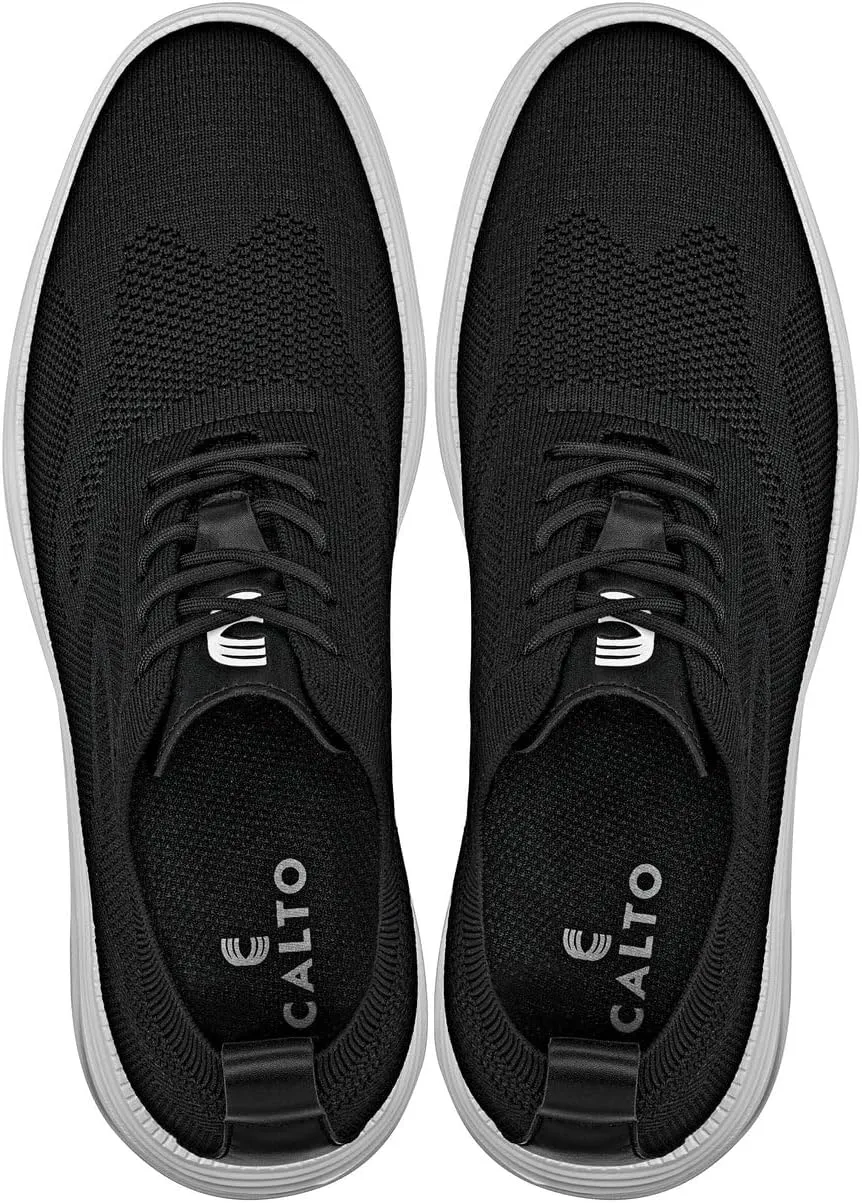 CALTO Men's Invisible Height Increasing Elevator Shoes - Black/White Sole Ultra Light-Weight Lace-up Knitted Sporty Walker - 2.8 Inches Taller - X2632 - Size 13 D(M) US