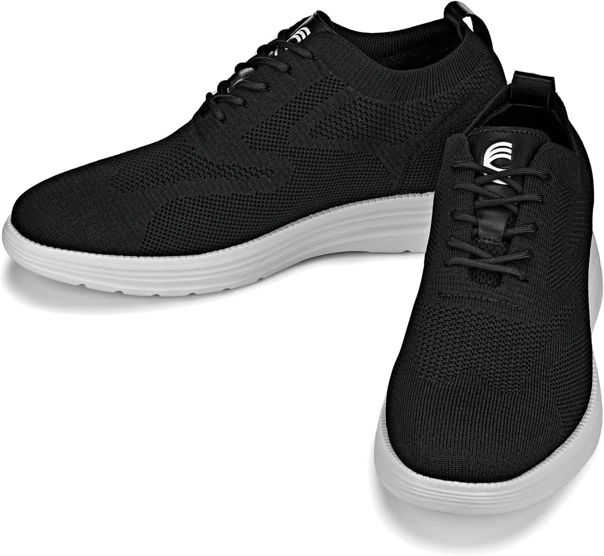 CALTO Men's Invisible Height Increasing Elevator Shoes - Black/White Sole Ultra Light-Weight Lace-up Knitted Sporty Walker - 2.8 Inches Taller - X2632 - Size 13 D(M) US