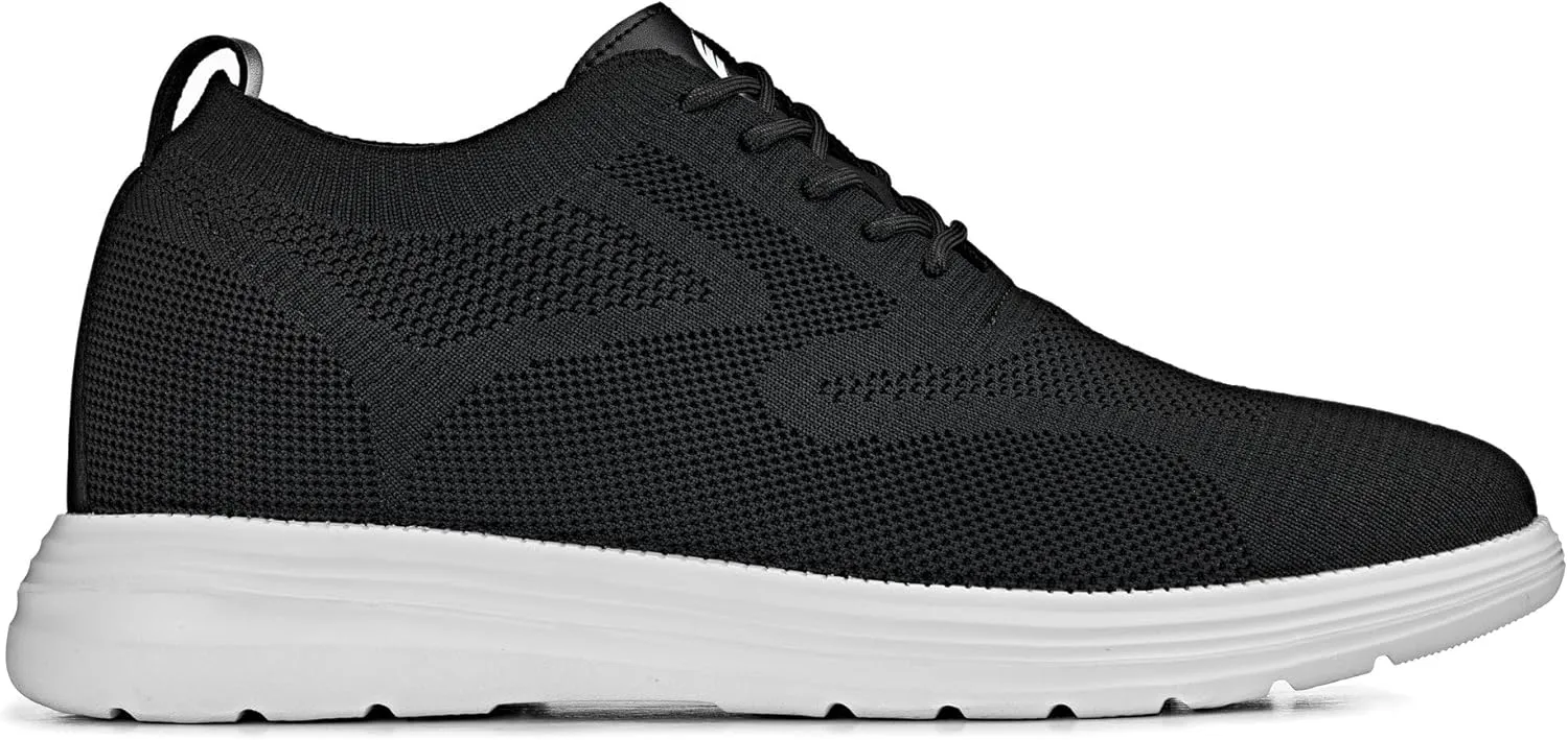 CALTO Men's Invisible Height Increasing Elevator Shoes - Black/White Sole Ultra Light-Weight Lace-up Knitted Sporty Walker - 2.8 Inches Taller - X2632 - Size 13 D(M) US