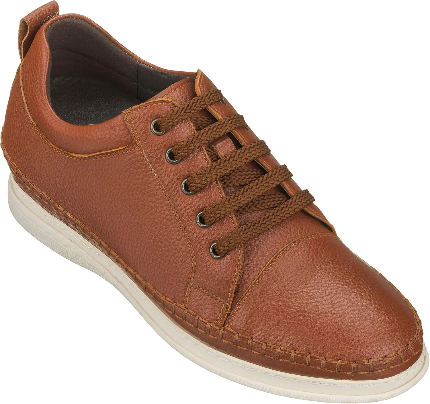 CALTO Men's Invisible Height Increasing Elevator Shoes - Dark Brown Leather Lace-up Casual Fashion Sneakers - 3 Inches Taller - S4313 - Size 7.5 D(M) US