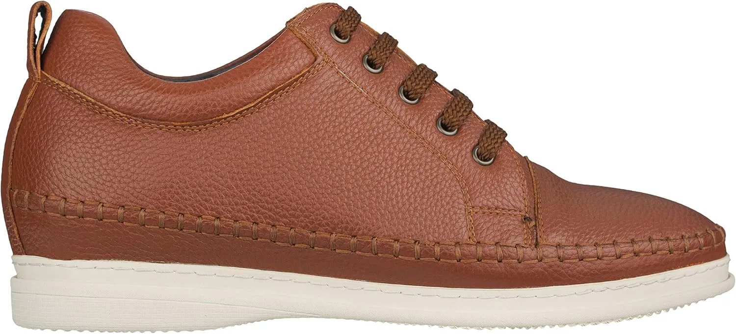 CALTO Men's Invisible Height Increasing Elevator Shoes - Dark Brown Leather Lace-up Casual Fashion Sneakers - 3 Inches Taller - S4313 - Size 7.5 D(M) US