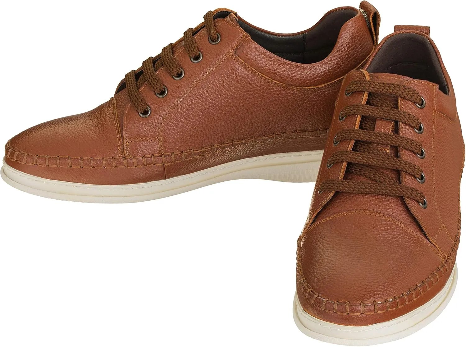 CALTO Men's Invisible Height Increasing Elevator Shoes - Dark Brown Leather Lace-up Casual Fashion Sneakers - 3 Inches Taller - S4313 - Size 7.5 D(M) US