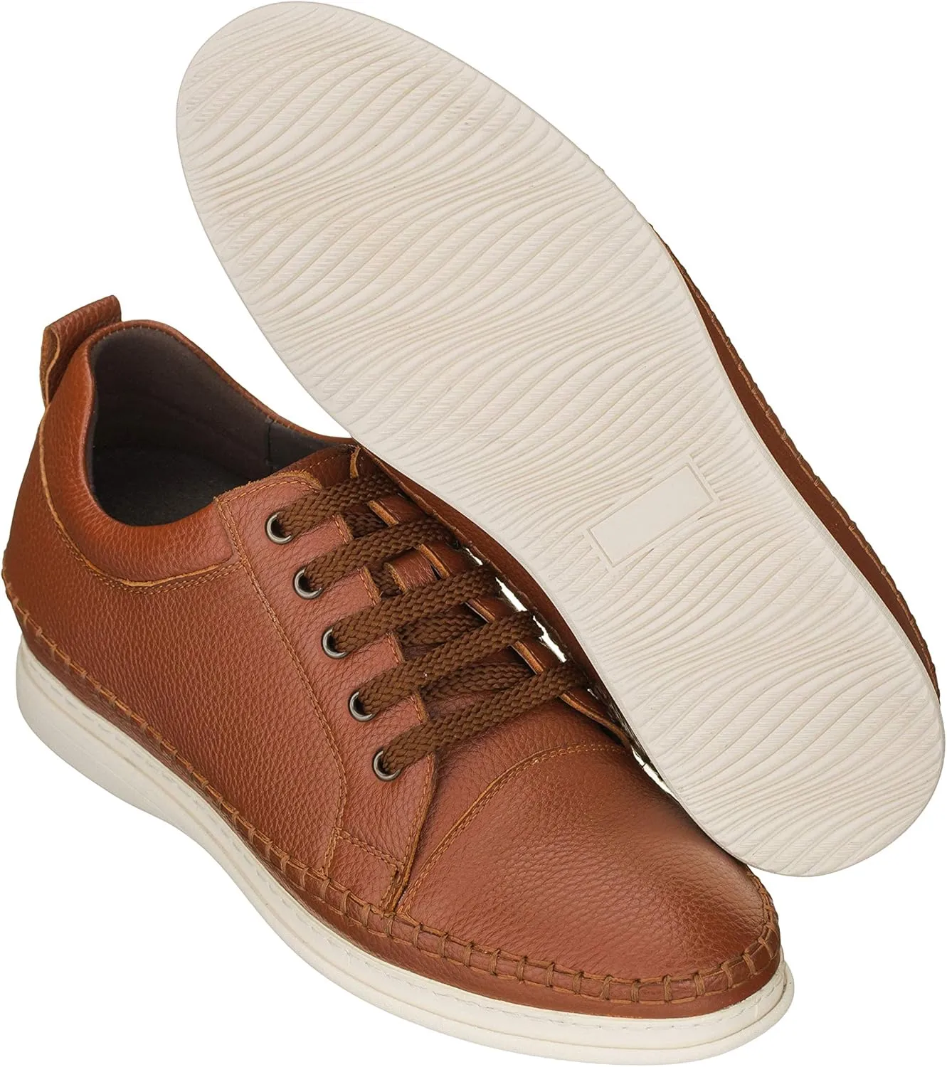 CALTO Men's Invisible Height Increasing Elevator Shoes - Dark Brown Leather Lace-up Casual Fashion Sneakers - 3 Inches Taller - S4313 - Size 7.5 D(M) US