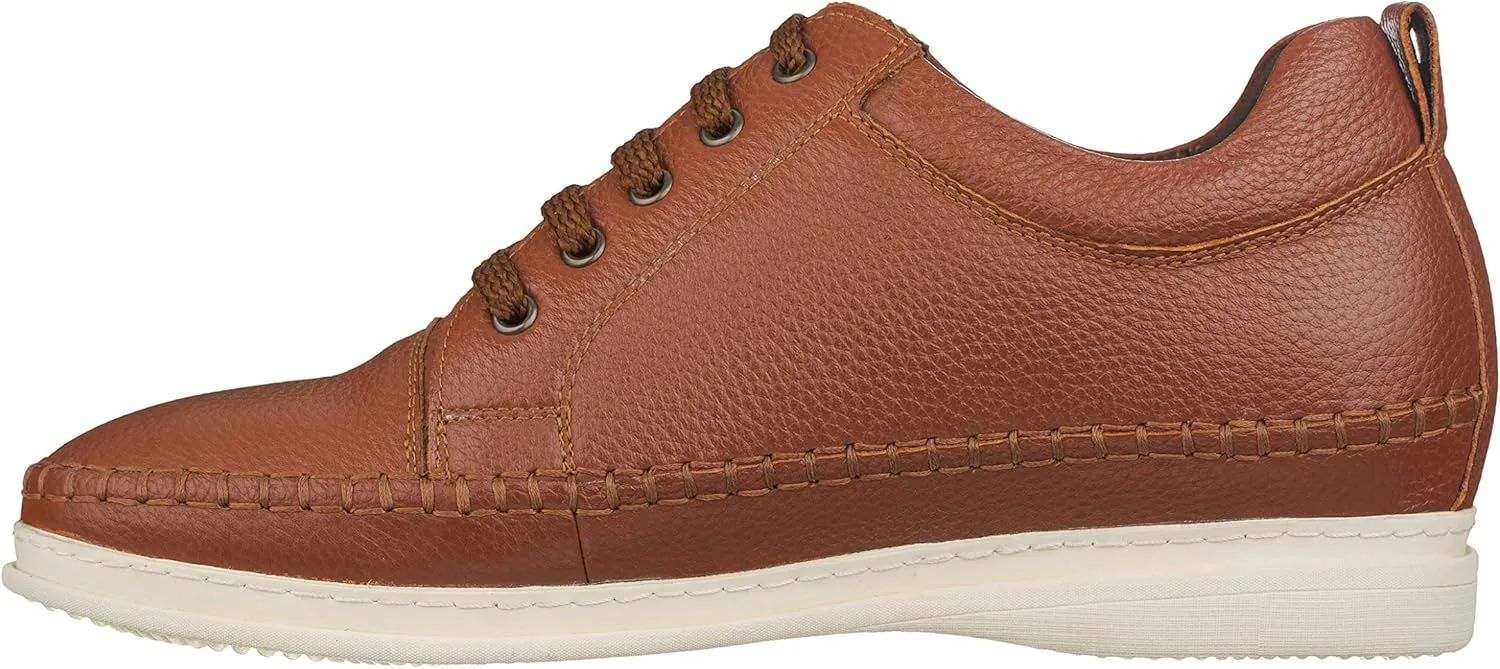 CALTO Men's Invisible Height Increasing Elevator Shoes - Dark Brown Leather Lace-up Casual Fashion Sneakers - 3 Inches Taller - S4313 - Size 7.5 D(M) US