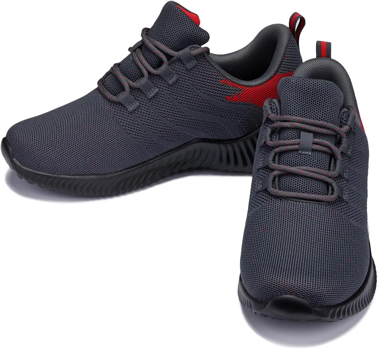 CALTO Men's Invisible Height Increasing Elevator Shoes - Grey/Red Ultra Lightweight Sporty Sneakers - 2.8 Inches Taller - Q218 - Size 12 D(M) US
