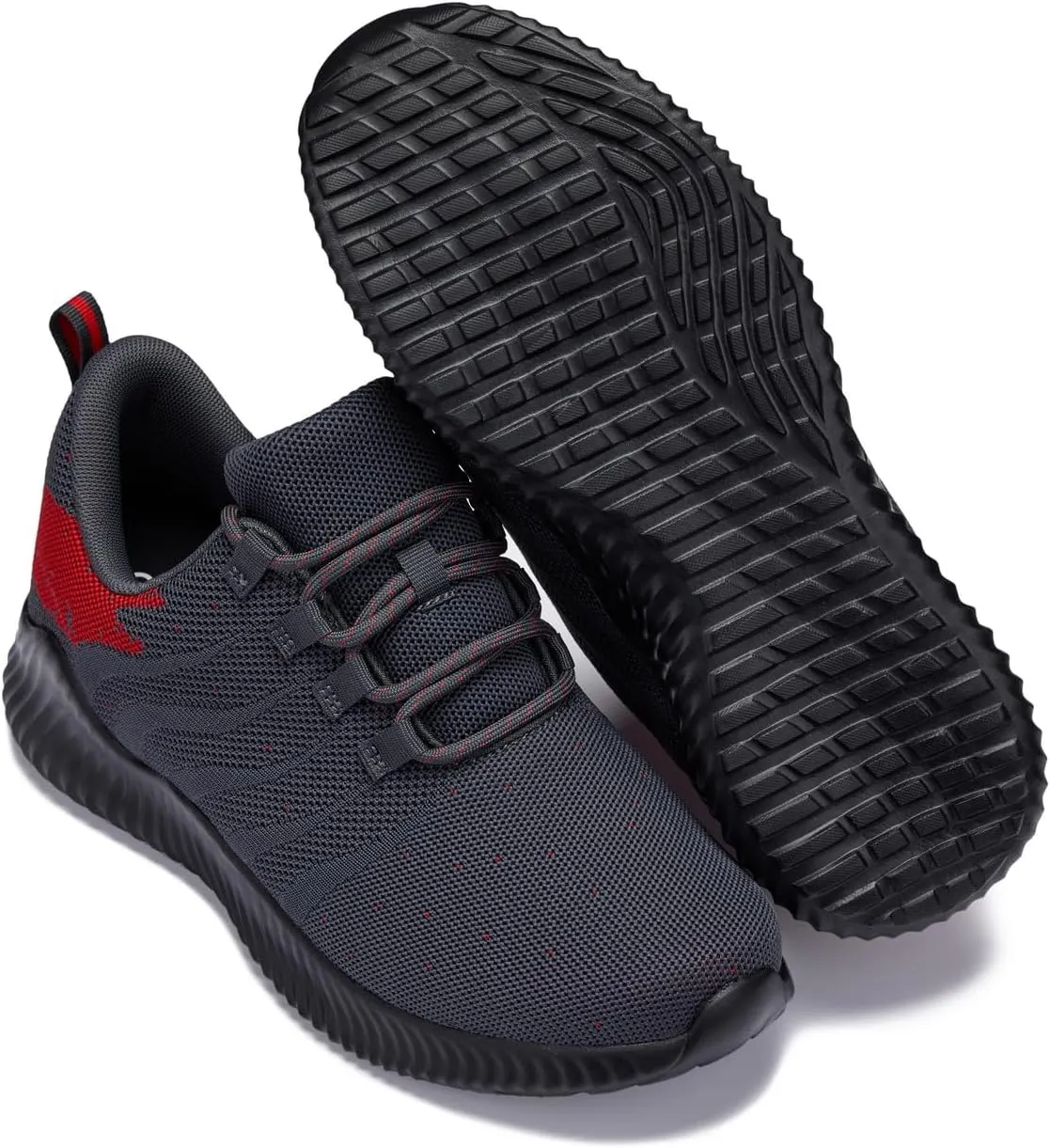 CALTO Men's Invisible Height Increasing Elevator Shoes - Grey/Red Ultra Lightweight Sporty Sneakers - 2.8 Inches Taller - Q218 - Size 12 D(M) US