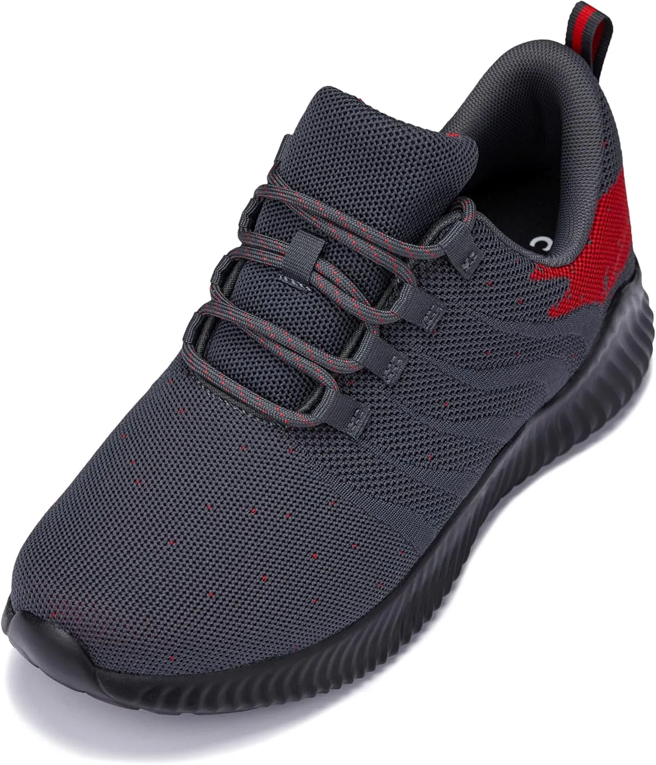 CALTO Men's Invisible Height Increasing Elevator Shoes - Grey/Red Ultra Lightweight Sporty Sneakers - 2.8 Inches Taller - Q218 - Size 12 D(M) US