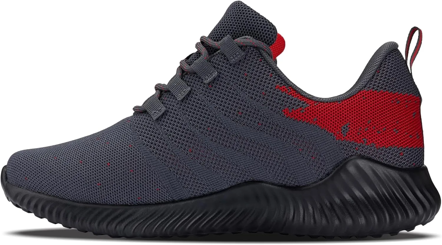 CALTO Men's Invisible Height Increasing Elevator Shoes - Grey/Red Ultra Lightweight Sporty Sneakers - 2.8 Inches Taller - Q218 - Size 12 D(M) US