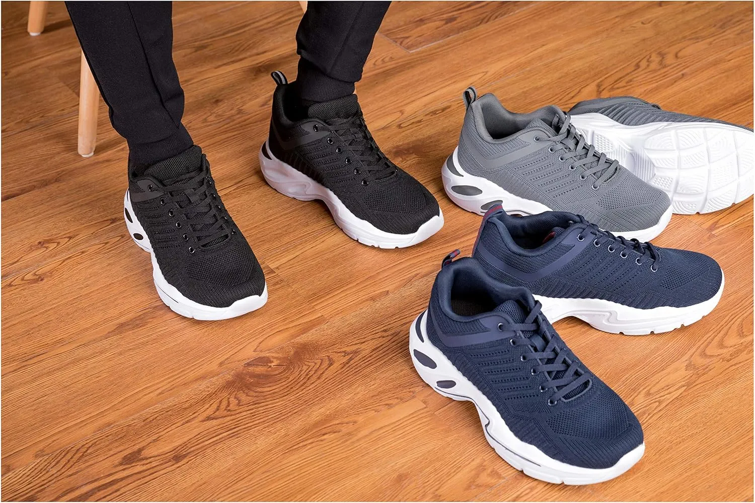 CALTO Men's Invisible Height Increasing Elevator Shoes - Grey/White Super Lightweight Sporty Sneakers - 2.6 Inches Taller - Q332 - Size 10 D(M) US
