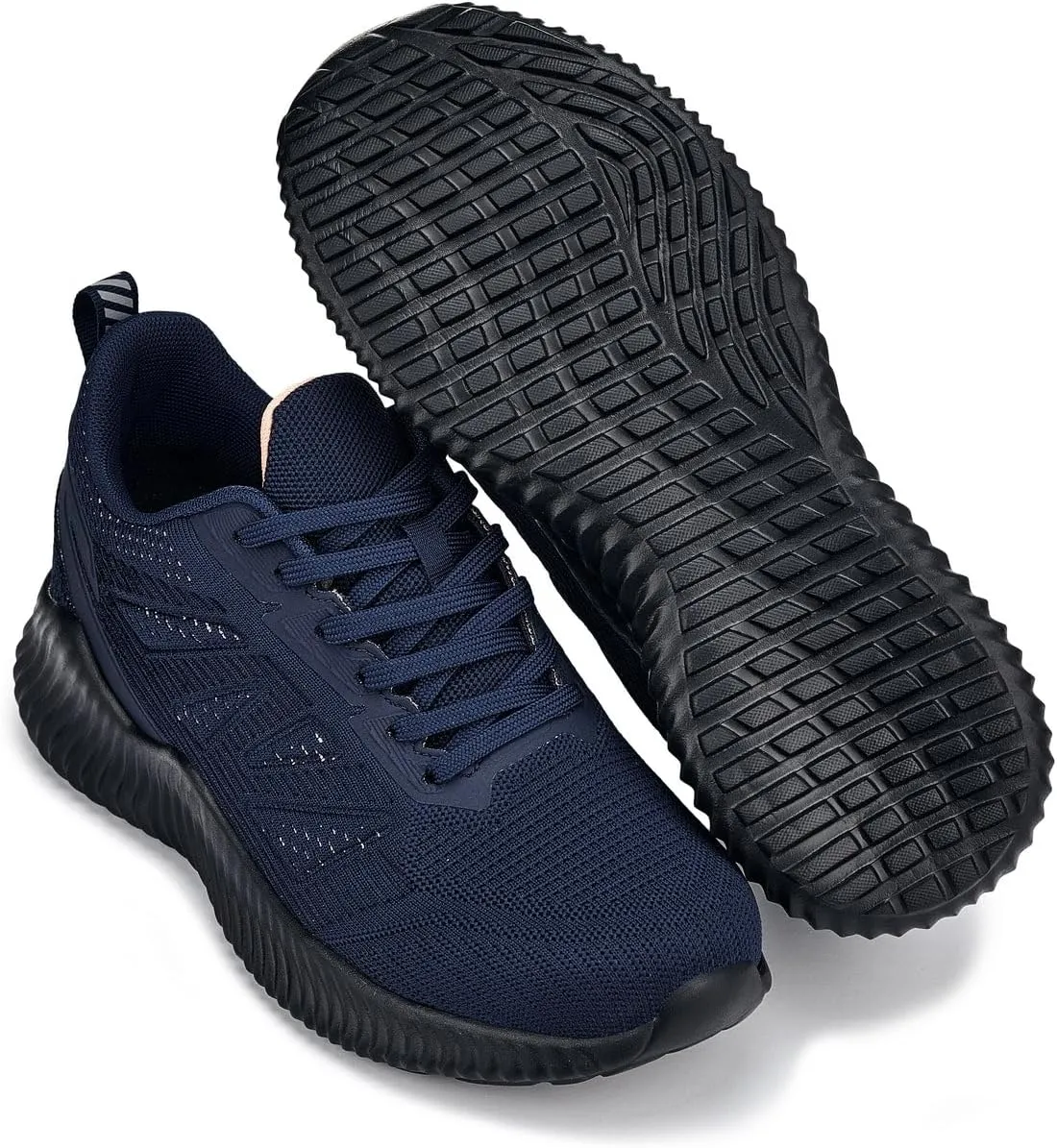 CALTO Men's Invisible Height Increasing Elevator Shoes - Navy/Coral Ultra Lightweight Sporty Sneakers - 2.4 Inches Taller - Q222 - Size 12 D(M) US