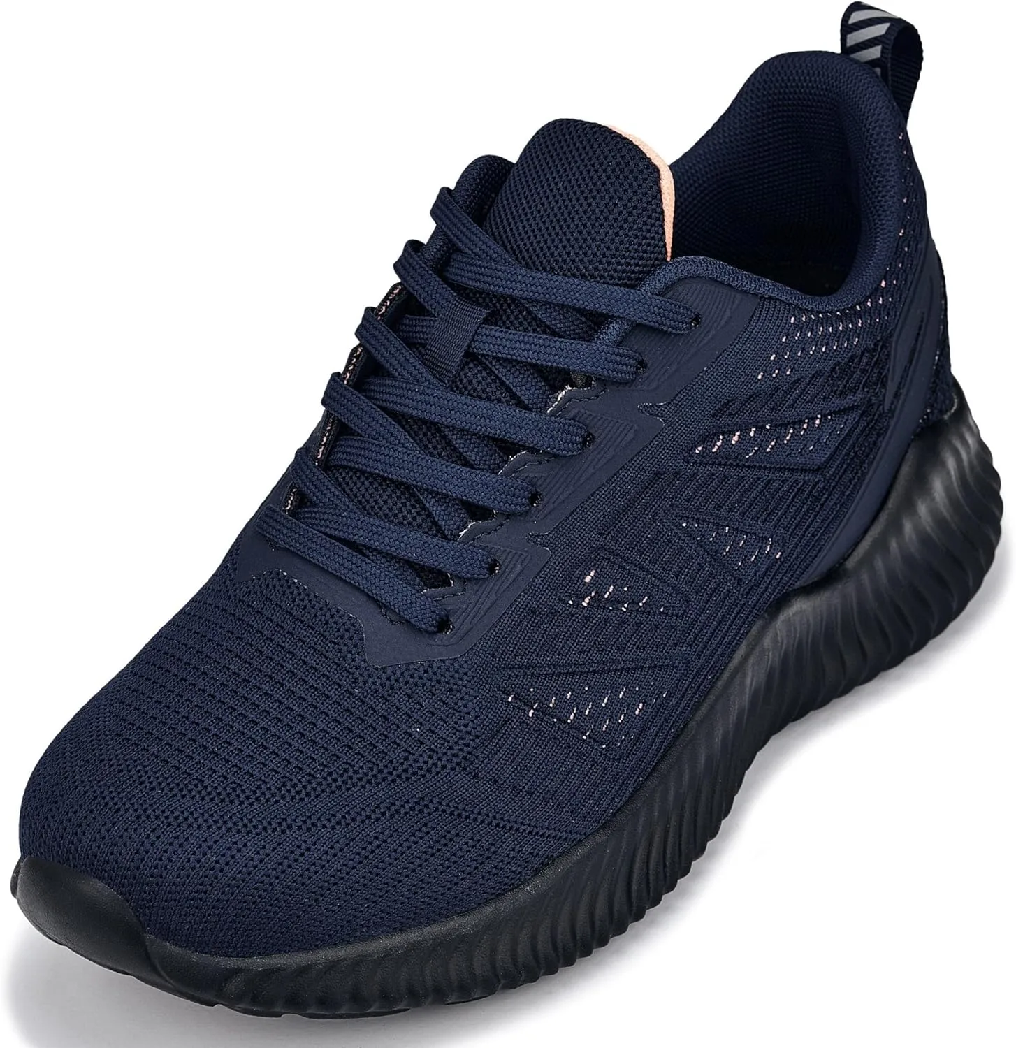 CALTO Men's Invisible Height Increasing Elevator Shoes - Navy/Coral Ultra Lightweight Sporty Sneakers - 2.4 Inches Taller - Q222 - Size 12 D(M) US