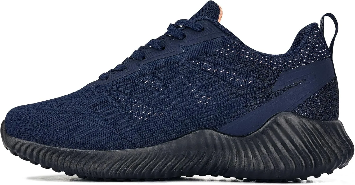 CALTO Men's Invisible Height Increasing Elevator Shoes - Navy/Coral Ultra Lightweight Sporty Sneakers - 2.4 Inches Taller - Q222 - Size 12 D(M) US