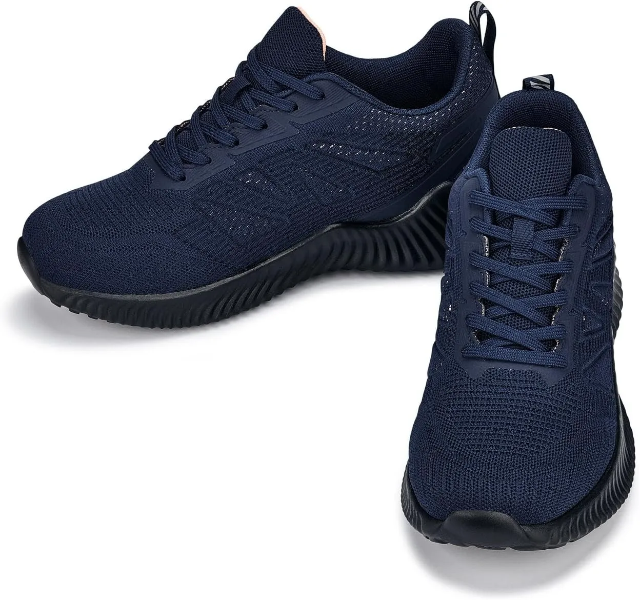 CALTO Men's Invisible Height Increasing Elevator Shoes - Navy/Coral Ultra Lightweight Sporty Sneakers - 2.4 Inches Taller - Q222 - Size 12 D(M) US