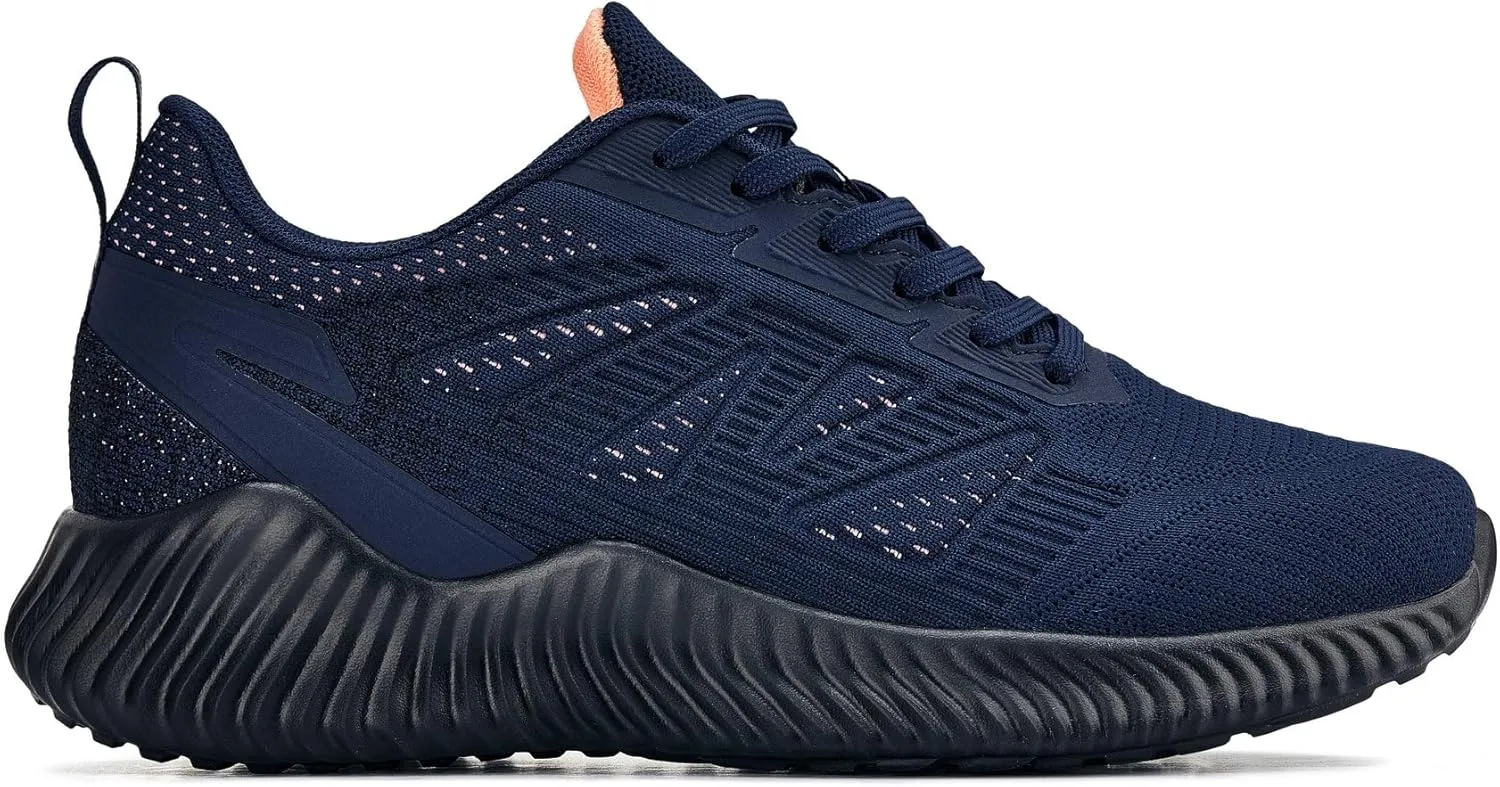 CALTO Men's Invisible Height Increasing Elevator Shoes - Navy/Coral Ultra Lightweight Sporty Sneakers - 2.4 Inches Taller - Q222 - Size 12 D(M) US