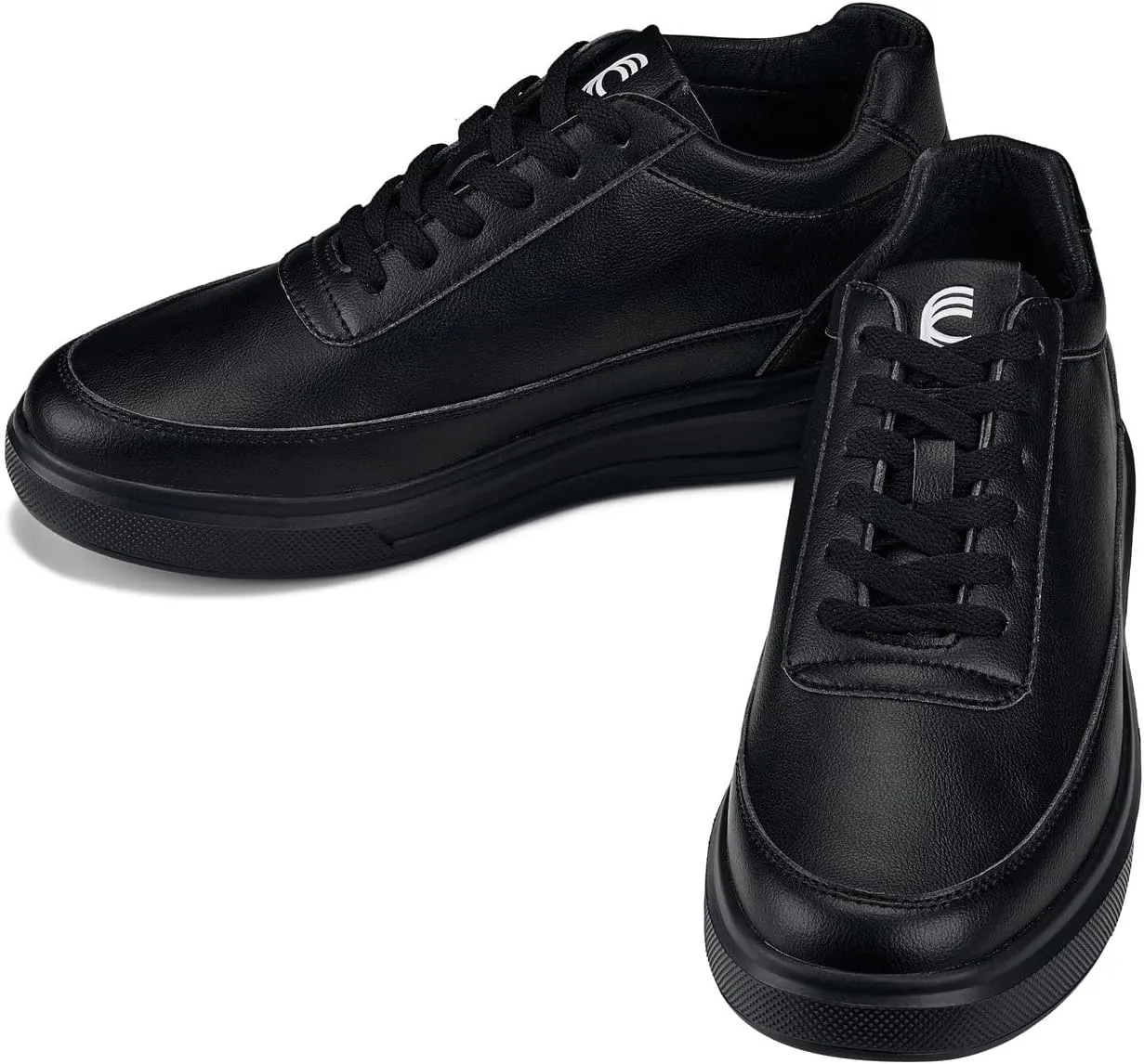 CALTO Men's Invisible Height Increasing Elevator Shoes - Pitch Black Light-Weight Lace-up Leather Sporty Sneakers - 2.8 Inches Taller - X1646 - Size 7 D(M) US