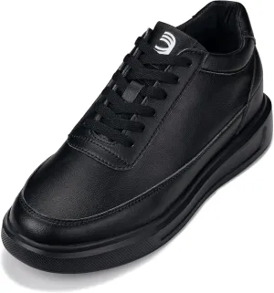 CALTO Men's Invisible Height Increasing Elevator Shoes - Pitch Black Light-Weight Lace-up Leather Sporty Sneakers - 2.8 Inches Taller - X1646 - Size 7 D(M) US