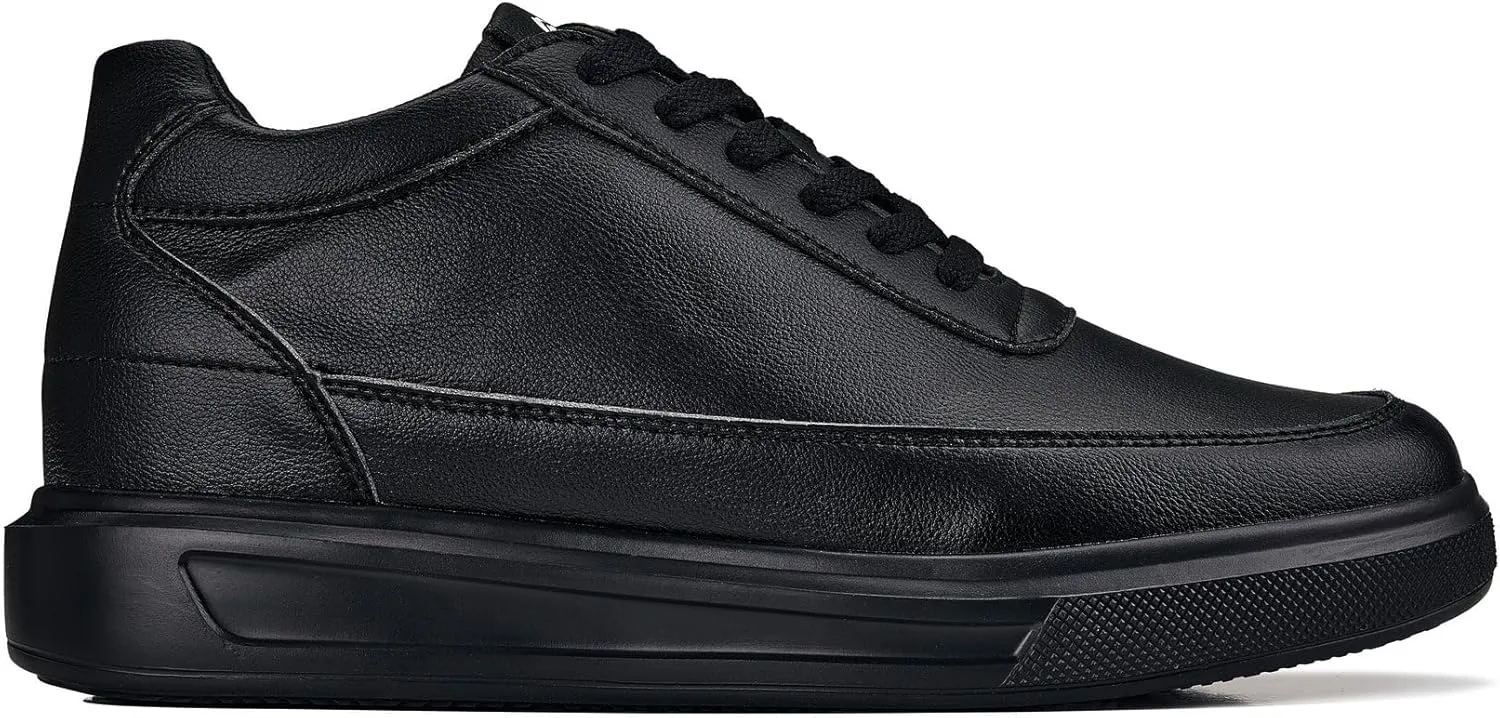 CALTO Men's Invisible Height Increasing Elevator Shoes - Pitch Black Light-Weight Lace-up Leather Sporty Sneakers - 2.8 Inches Taller - X1646 - Size 7 D(M) US