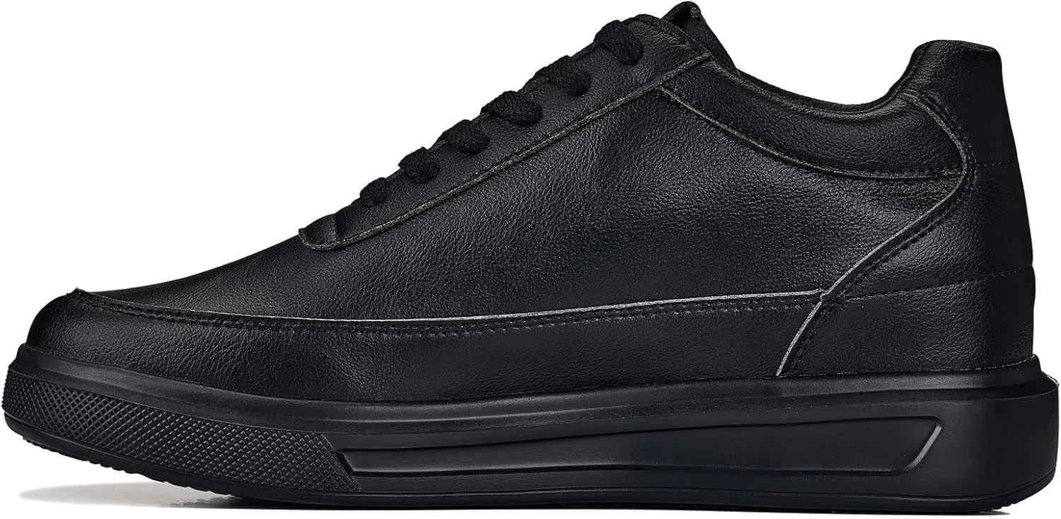 CALTO Men's Invisible Height Increasing Elevator Shoes - Pitch Black Light-Weight Lace-up Leather Sporty Sneakers - 2.8 Inches Taller - X1646 - Size 7 D(M) US