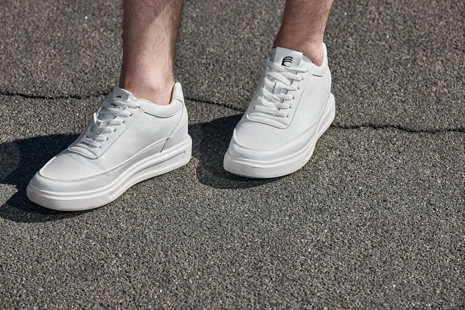 CALTO Men's Invisible Height Increasing Elevator Shoes - Pure White Light-Weight Lace-up Leather Sporty Sneakers - 2.8 Inches Taller - X1647 - Size 10 D(M) US