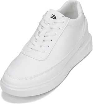 CALTO Men's Invisible Height Increasing Elevator Shoes - Pure White Light-Weight Lace-up Leather Sporty Sneakers - 2.8 Inches Taller - X1647 - Size 10 D(M) US